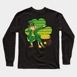 Dabbing Leprechaun St. Patricks Day Vintage Retro Clover Shamrock Long Sleeve T-Shirt